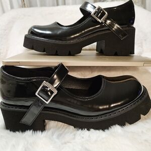 Glossy Black Platform Mary Jane Shoes